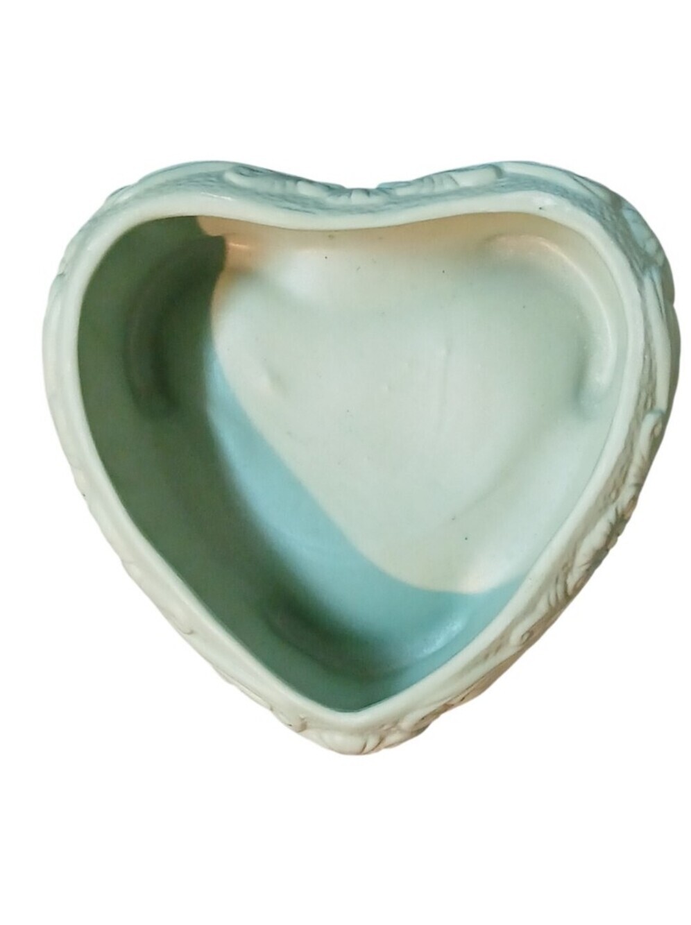Vintage Ceramic & Faux Ivory Roses & Ladies Bust Jewelry Box Shaped Like A Heart - Picture 12 of 15